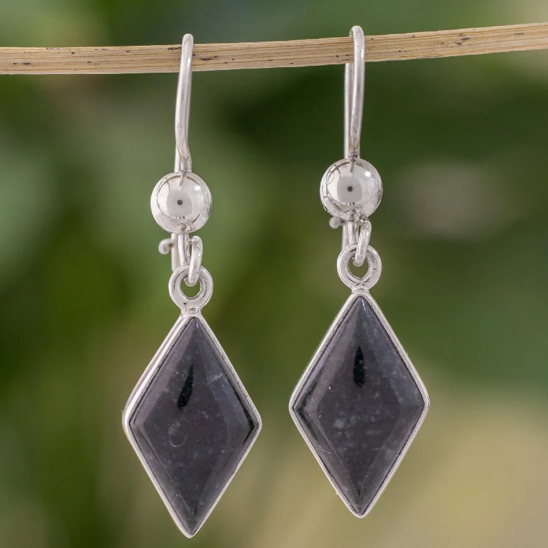  -Explosion-proof leash FOR LARGE dogsDark Verdant Diamond Very Dark Green Jade and Sterling Silver Dangle Earrings