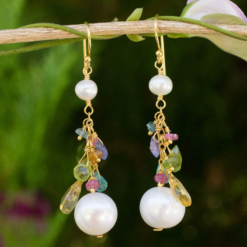 - Chinchilla cooling ice nest ceramic plateRainbow Waterfall Pearls and Gemstones on 24k Gold Plated Hook Earrings