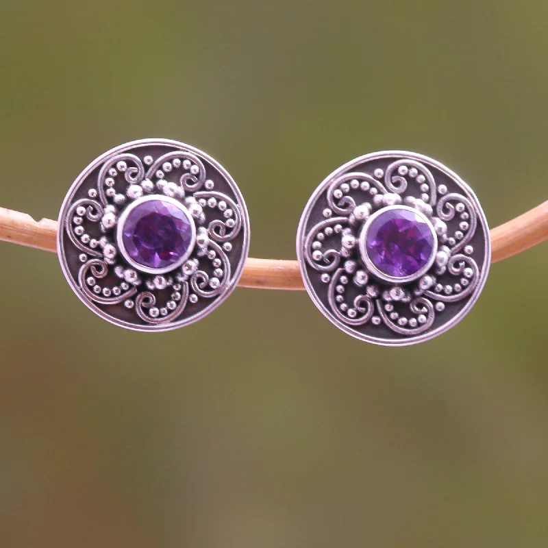 - Automatic induction pet water dispenserGlistening Swirl Sparkling Amethyst Stud Earrings from Bali