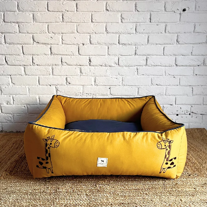 Pet ProductsPoochMate OAK 3.0 : Majestic Giraffes Mustard & Blue Bolster Dog Bed : Medium Pet ProductsPoochMate OAK 3.0 : Majestic Giraffes Mustard & Blue Bolster Dog Bed : Medium