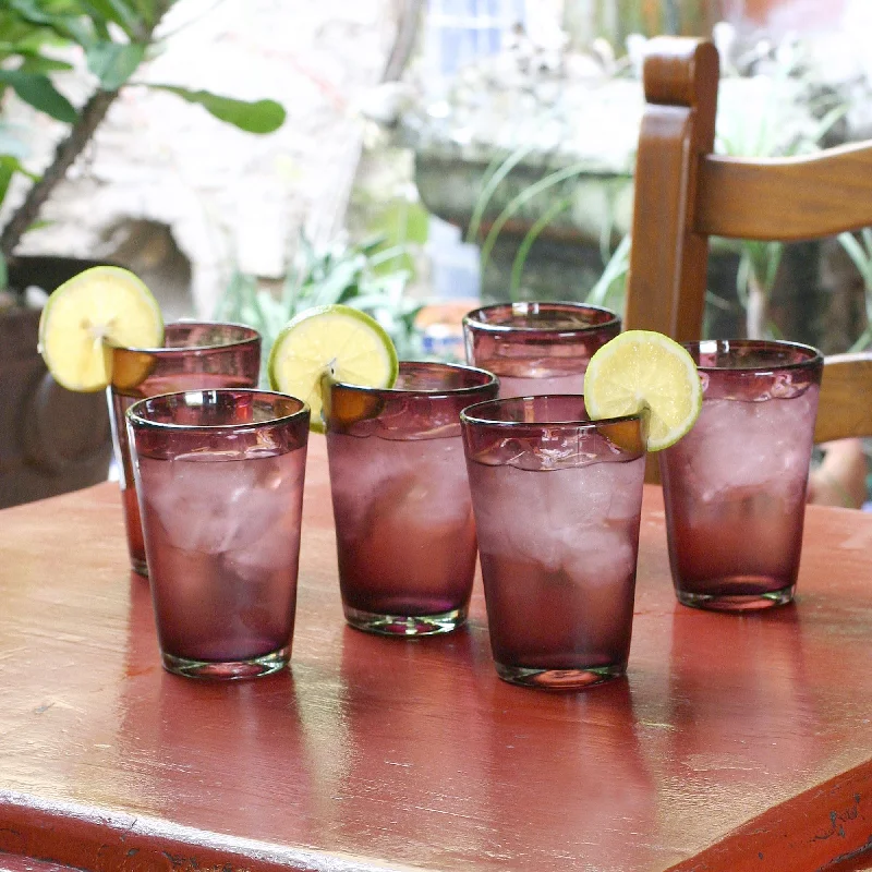 ---Amethyst Purple Handblown Glass Recycled Tumbler Drinkware (Set of 6)