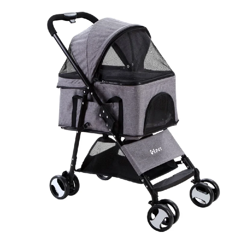 - Climbing pet constant temperature heating padi.Pet Pet Stroller Dog Pram Cat Carrier Travel Large Pushchair Foldable 4 Wheels Grey