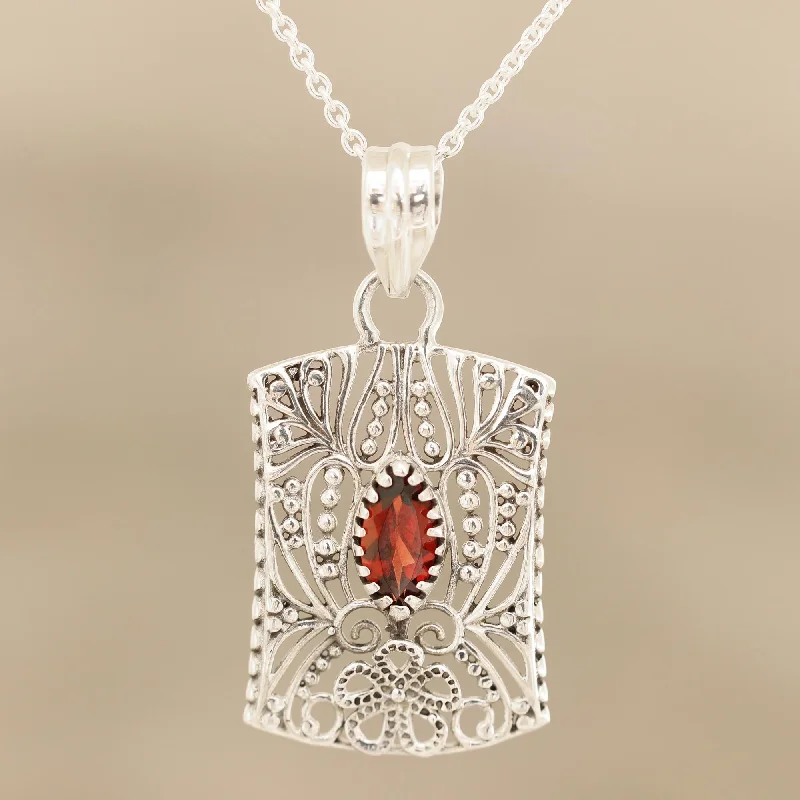 - Air box TSA certified check-inGorgeous Frame Openwork Pattern Garnet Pendant Necklace from India