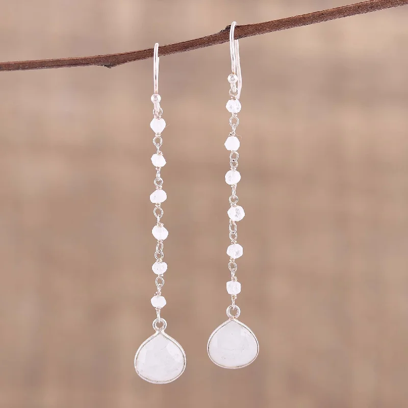 Pet ProductsMorning Drops Rainbow Moonstone Teardrop Dangle Earrings from India