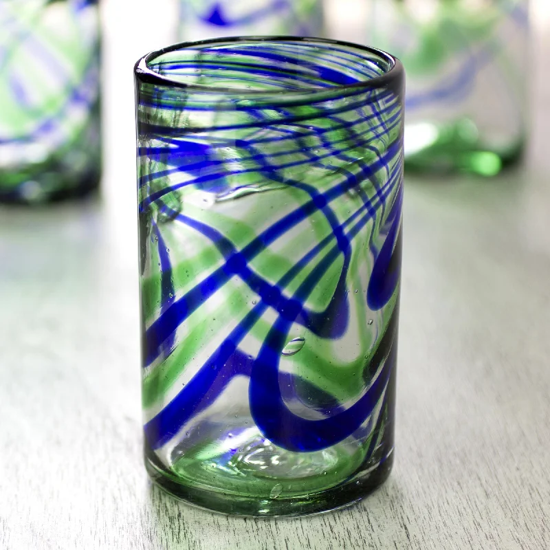 Pet ProductsElegant Energy Set of 6 Hand Made Blown Glass Tumblers in Blue and Green