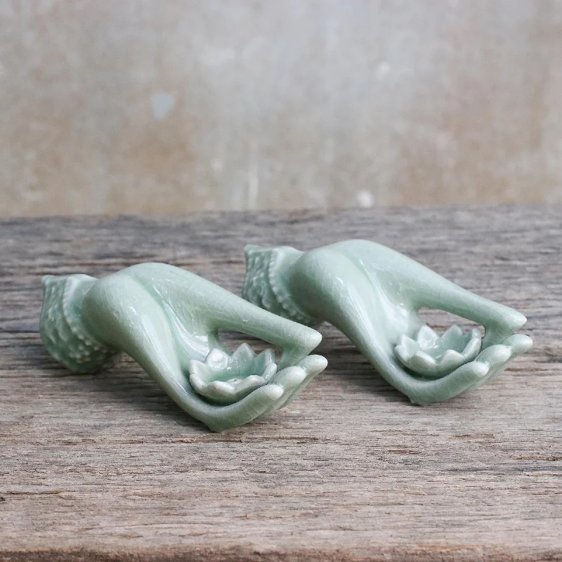- Remote interactive pet feederThai Dance Hands Light Green Celadon Incense Holders Set of 2 from Thailand - Remote interactive pet feederThai Dance Hands Light Green Celadon Incense Holders Set of 2 from Thailand