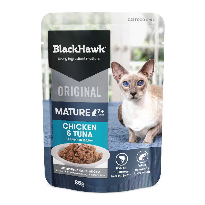    - Cat food for dental health  Black Hawk Chicken Tuan Gravy Mature 7+ Wet Cat Food