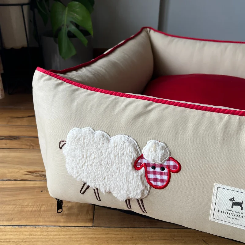 - ​​Pet toys under    yuanPoochMate OAK 3.0 :  Sheep Applique Beige & Red Bolster Dog Bed : Small