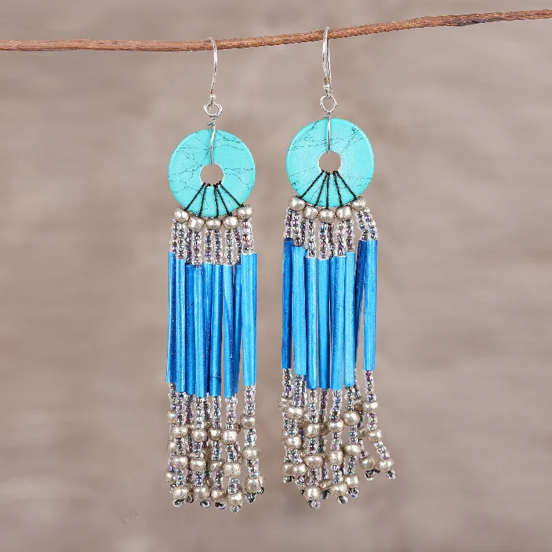 - Deodorizing cat litter tofu litterDescending Blue Blue Disc and Recycled Paper Beaded Chandelier Earrings