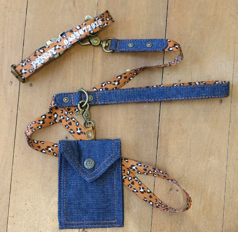 Pet accessoriesPersonalised Embroidered Dog Collar Leopard & Denim