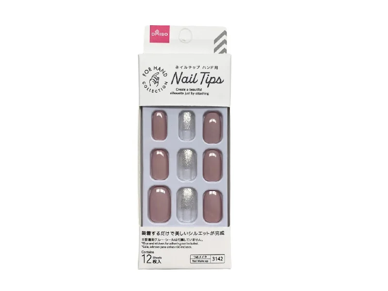 - Summer pet ice matNail Tip -Hand - Clear Glitter and Pink-