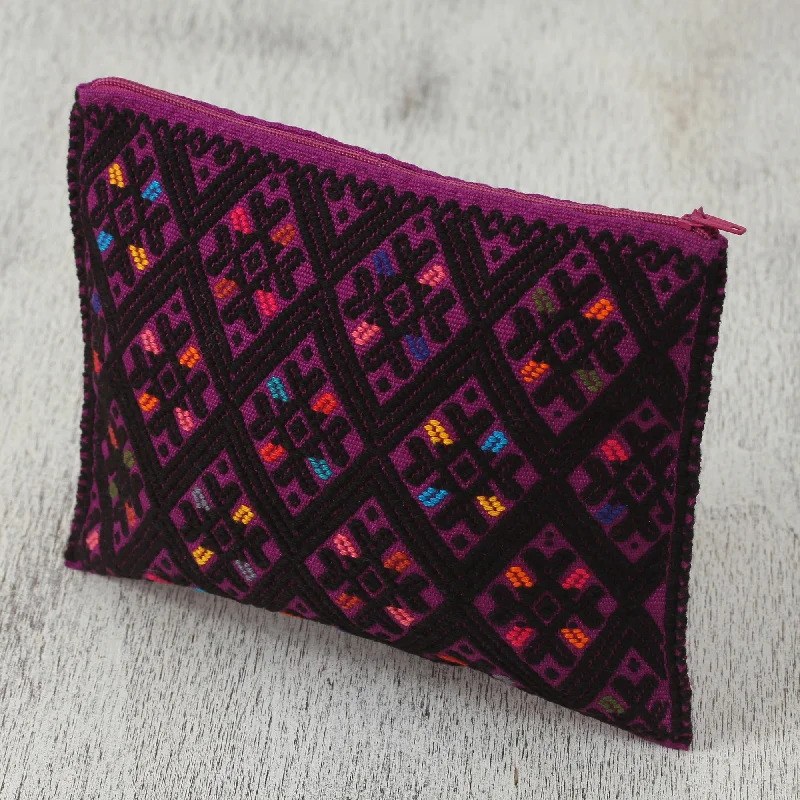 -Anti-scratch sofa protective coverNocturnal Dreams Cotton Cosmetic Bag in Amethyst and Black from Mexico -Anti-scratch sofa protective coverNocturnal Dreams Cotton Cosmetic Bag in Amethyst and Black from Mexico