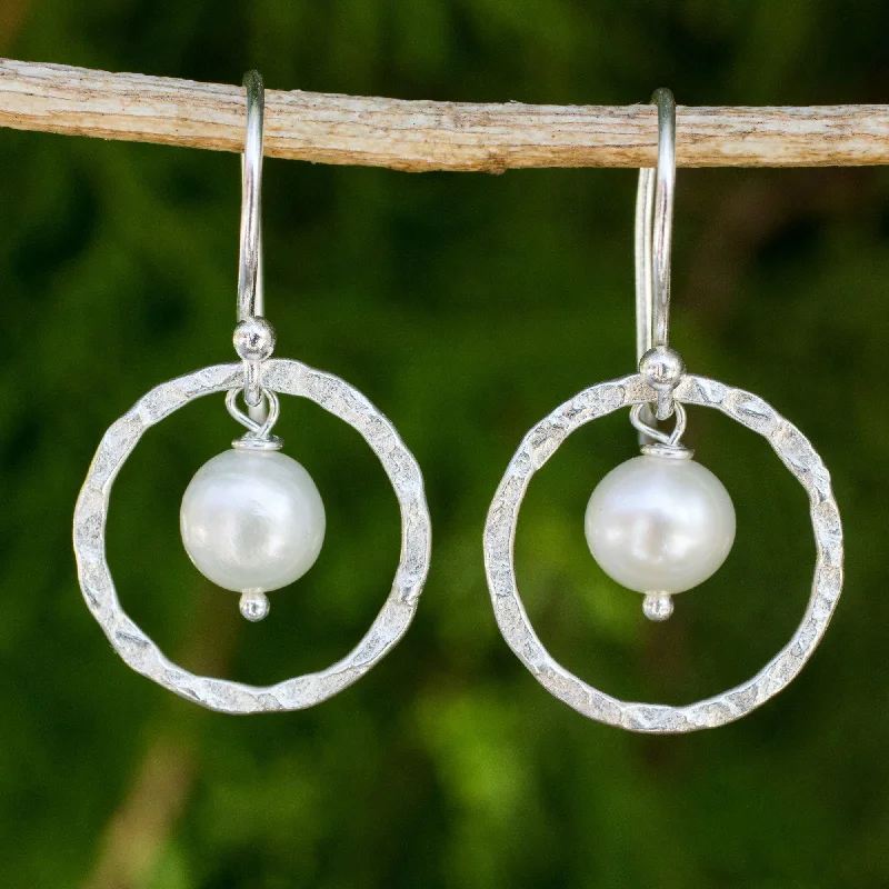  -Splash-proof food bowl AND Anti-choking slow food bowlTwin Moons White Pearls Earrings Crafted with Hammered Sterling Silver