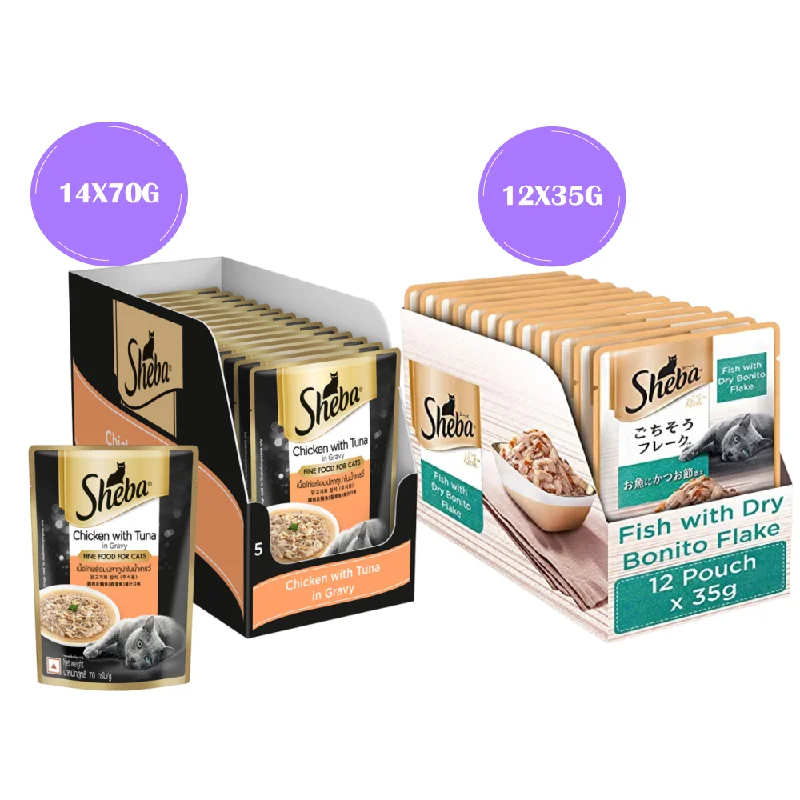 - Remote interactive pet feederSheba Chicken With Tuna In Gravy and Fish with Dry Bonito Flake Premium Cat Wet Food Combo