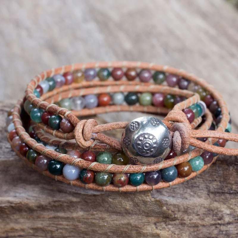  -Anti-scratch sofa protective coverInner Harmony Multi-colored Jasper and Leather Wrap Bracelet