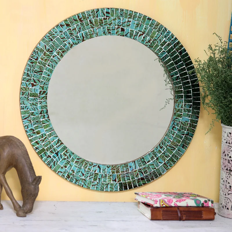 - Deodorizing cat litter tofu litterTurquoise Sunset Glass Tiles Round Wall Mirror