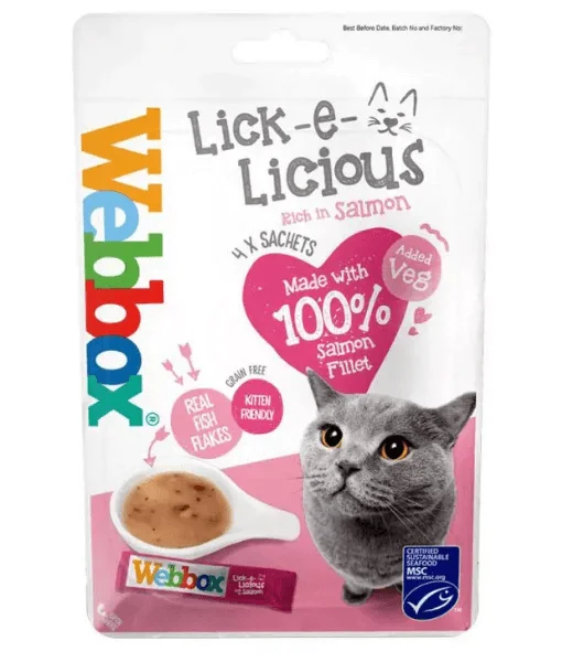  . **Brand-Related**  Webbox - Lick-e-Licious Salmon Cat Treats 4 sachets