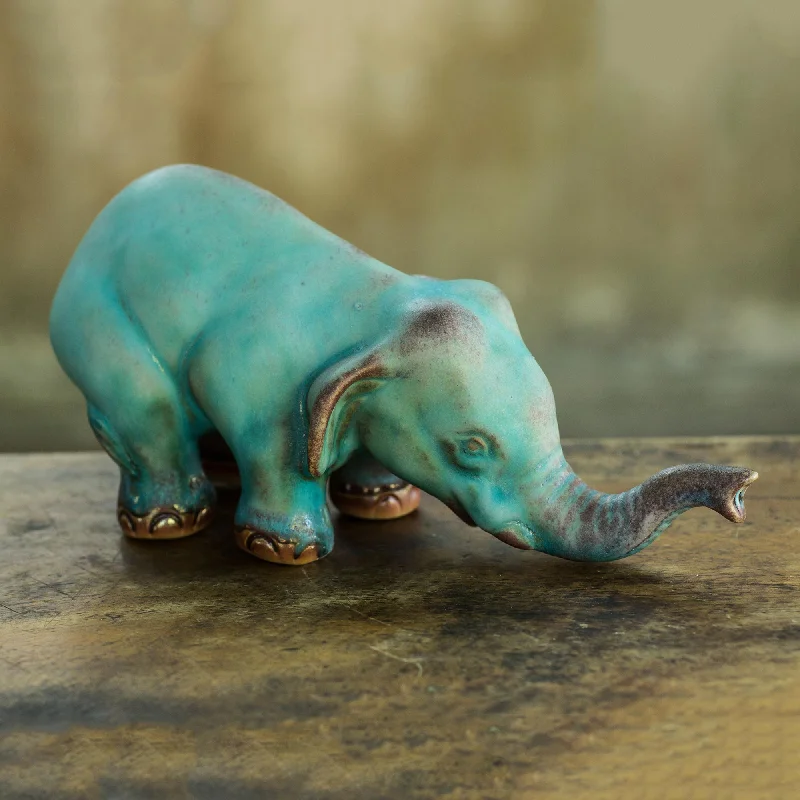 - Custom pet birthday cakeTurquoise Elephant Sawasdee Artisan Crafted Ceramic Statuette - Custom pet birthday cakeTurquoise Elephant Sawasdee Artisan Crafted Ceramic Statuette