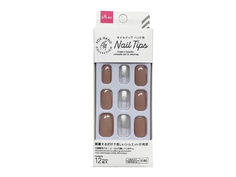 ---Nail Tip -Hand - Clear Glitter and Beige-
