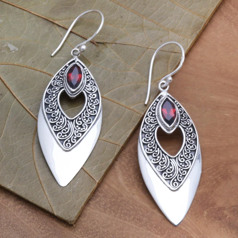 ---Beauty's Triumph Balinese Style Garnet Dangle Earrings