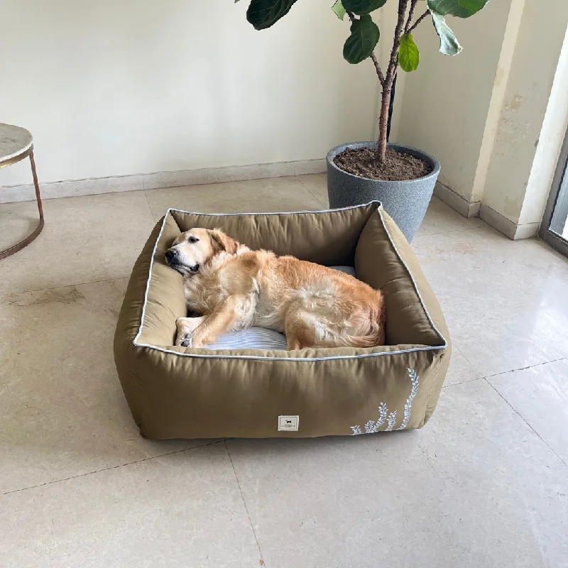 - Pet tear stain cleaning wipesPoochMate Khaki & Blue Striped Wild Meadows Dog Bed