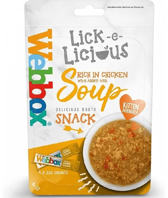    - Hairball control cat food  Webbox Lick-e-licious Chicken Cat Treats 4 Sachets