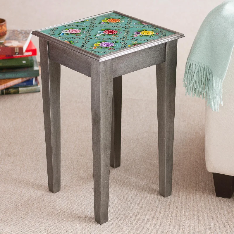 - Organic cotton dog bibsRoses of Spring Floral Reverse-Painted Glass Accent Table from Peru