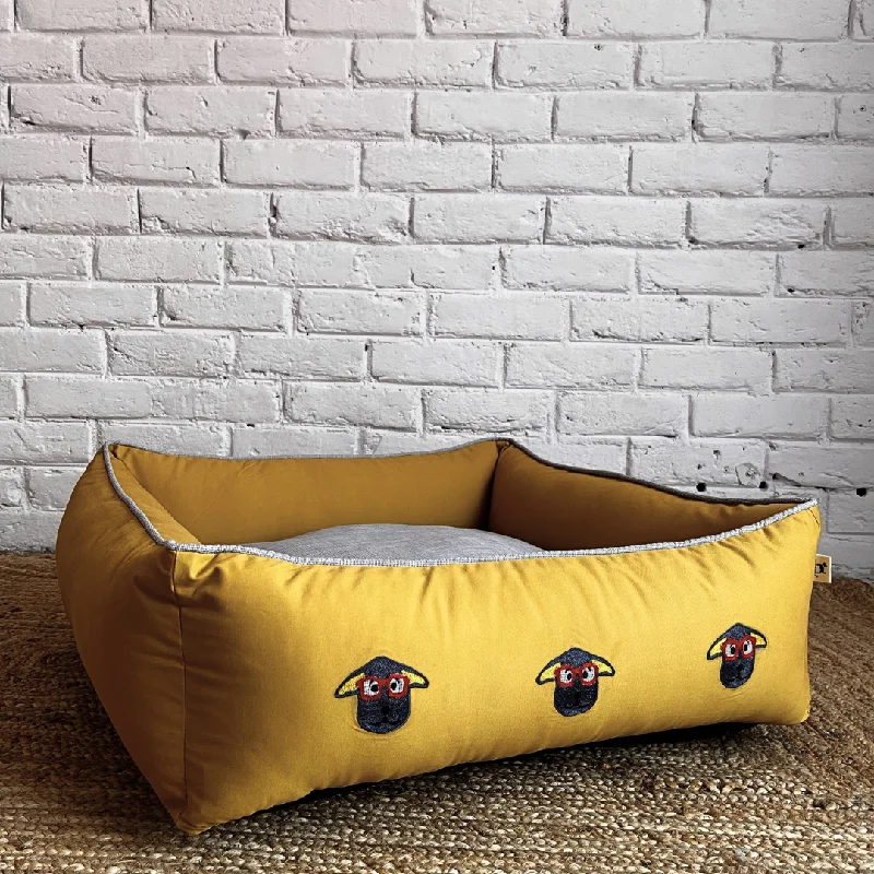 - Organic cotton dog bibsPoochMate OAK 3.0 :  Nerdy Doggies Mustard & Grey Bolster Dog Bed : Small