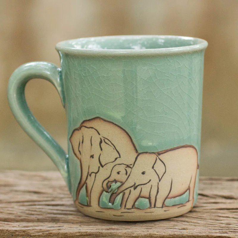 - Car dog seat beltBlue Elephant Family Blue and Brown Elephant Theme Celadon Ceramic Mug