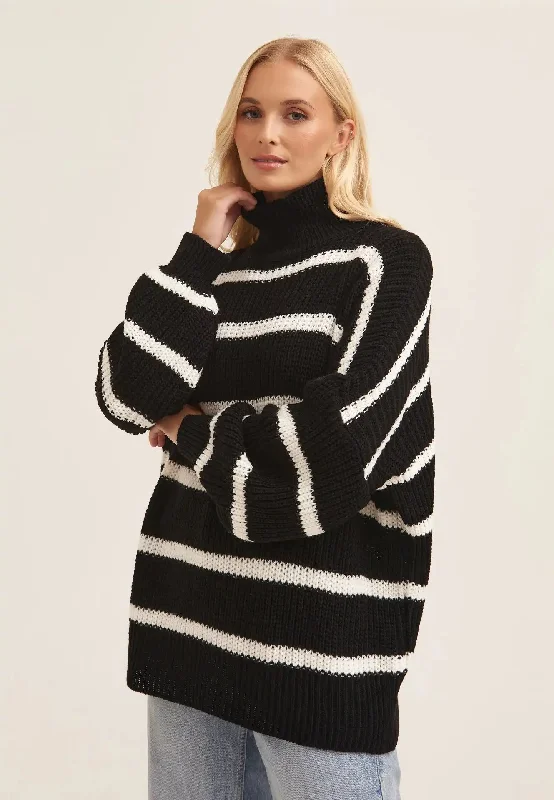 Black Chunky Knit High Neck Jumper