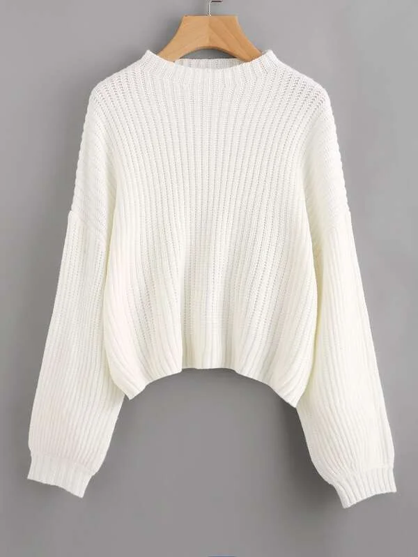 Drop Shoulder Balloon Sleeve Sweater