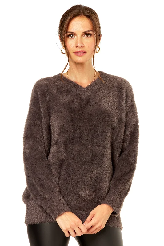 Grey V Neck Plush Jumper