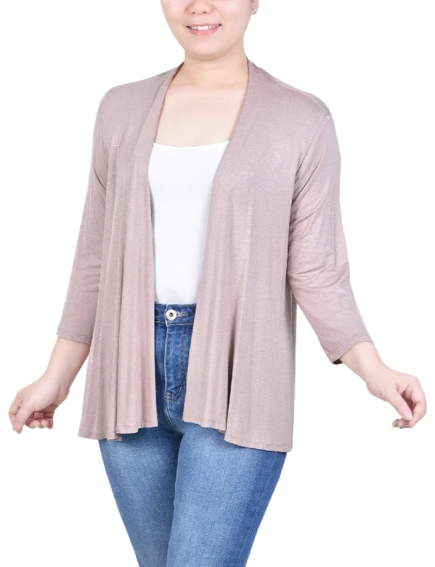 3/4 Length Sleeve Solid Cardigan - Petite