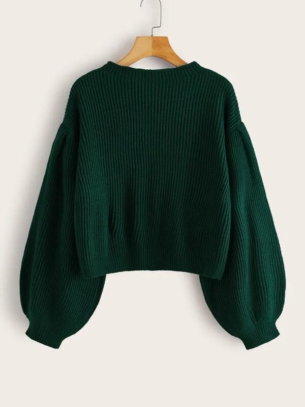 Solid Drop Bishop Sleeve Sweater