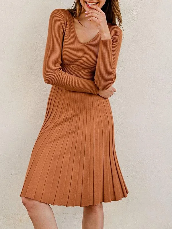 Wide Waistband Rib-knit Sweater Dress