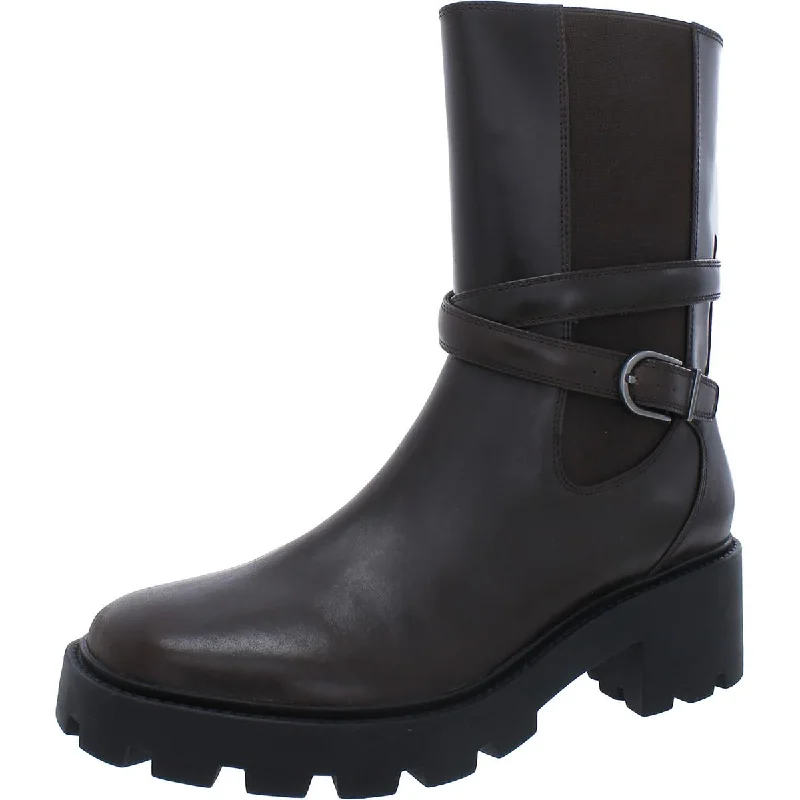 A Emerson Womens Leather Lug Sole Ankle Boots