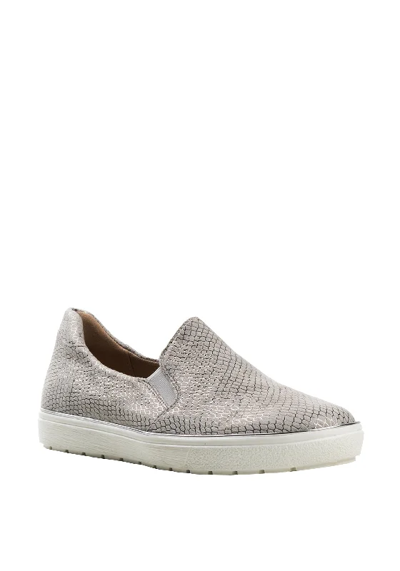 Caprice Leather Reptile Metallic Slip On Trainers, Light Grey