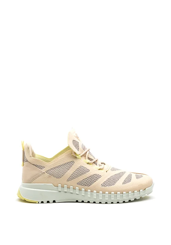 Ecco Womens Zipflex Leather & Mesh Mix Trainer, Beige