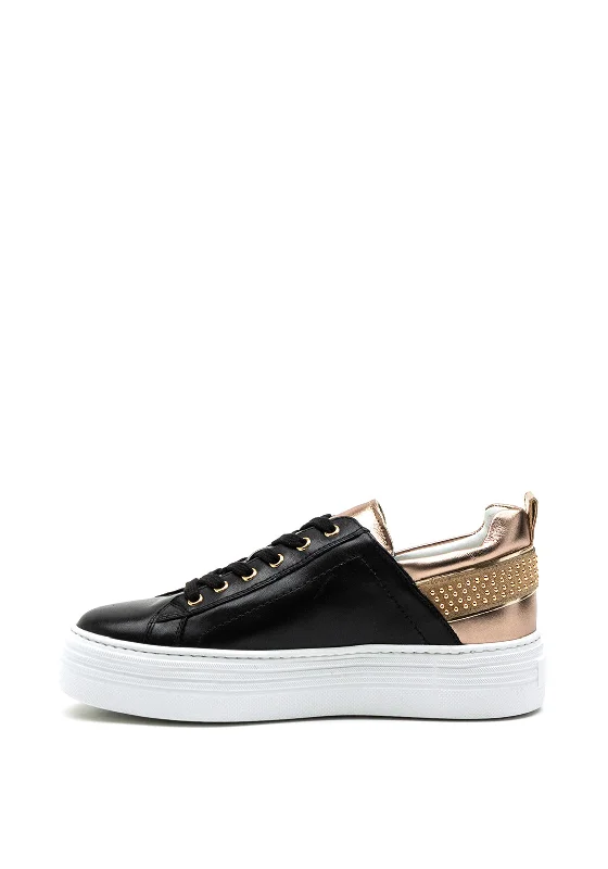 Nero Giardini Leather Stud Embellished Platform Trainers, Black