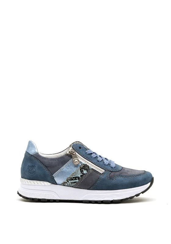 Rieker Womens Leather Zip Low Wedged Trainers, Denim