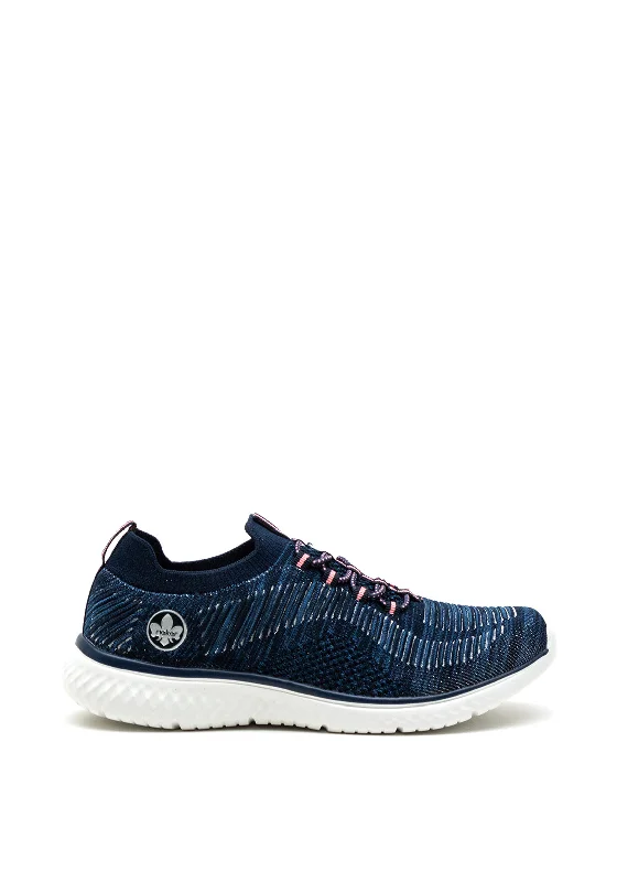 Rieker Womens Memosoft Slip on Knit Trainers, Navy