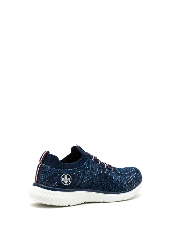 Rieker Womens Memosoft Slip on Knit Trainers, Navy