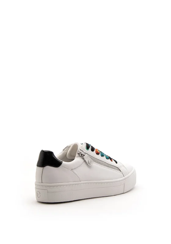 Tamaris Leather Tropical Ribbon Lace Trainer, White