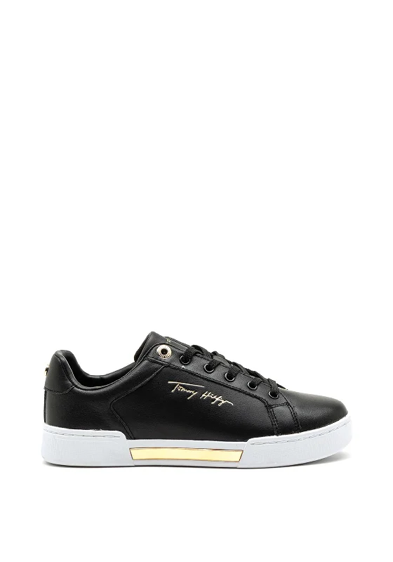 Tommy Hilfiger Womens Elevated Leather Trainers, Black