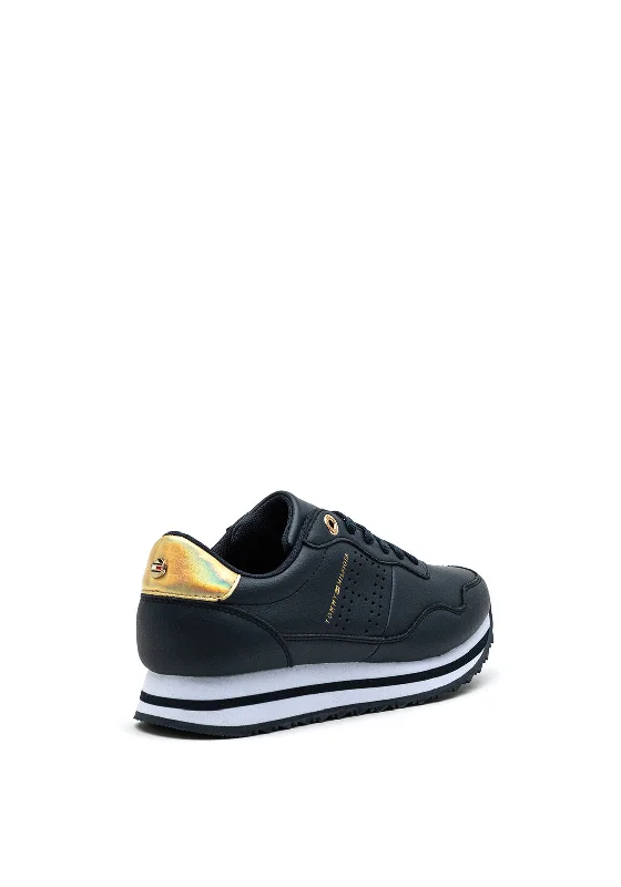 Tommy Hilfiger Womens Metallic Leather Trainers, Navy