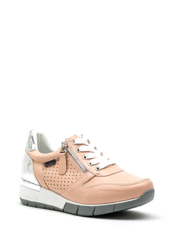 Zanni & Co. Haram Chrome Panel Faux Leather Trainers, Blush Pink