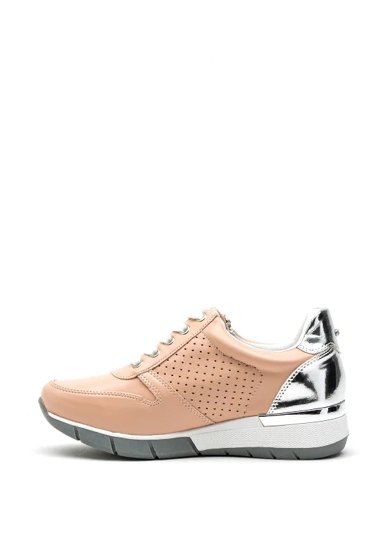 Zanni & Co. Haram Chrome Panel Faux Leather Trainers, Blush Pink