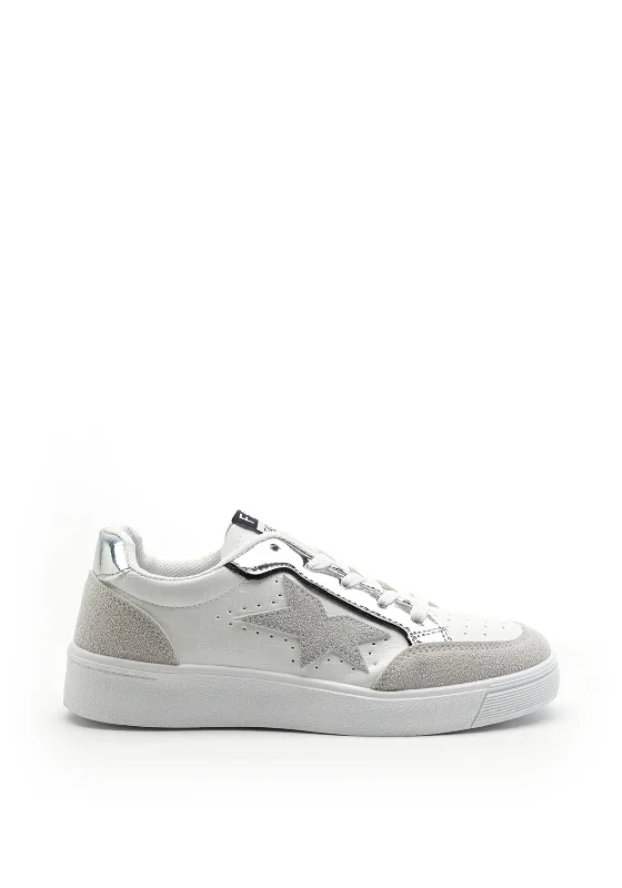 Zen Collection Silver Chrome Panel Trainers, White Multi