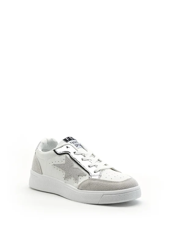 Zen Collection Silver Chrome Panel Trainers, White Multi