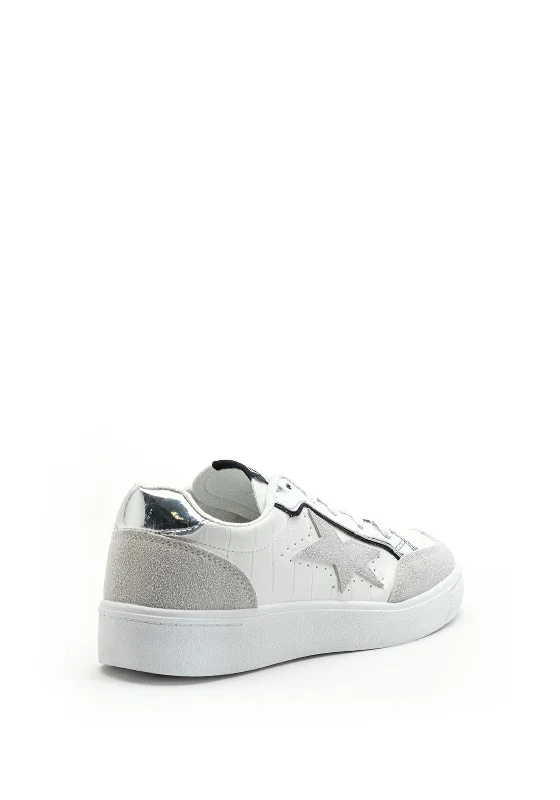 Zen Collection Silver Chrome Panel Trainers, White Multi